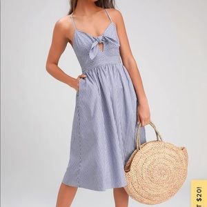 Blue Striped Knotted Midi Dress